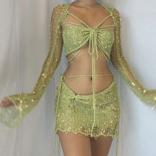 Green Sequin Crochet Set