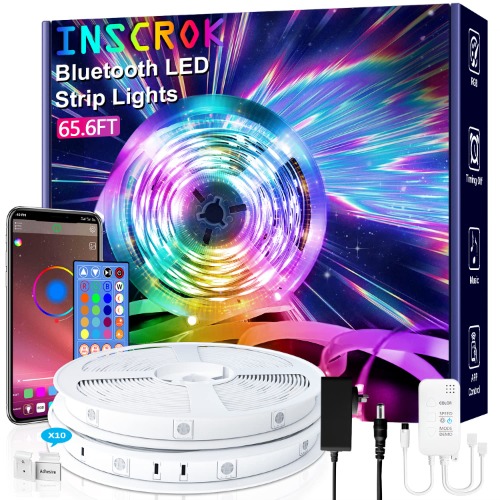 20m Bluetooth LED Light Strip,Inscrok LED String Lights, LED Strips Light Controlled by Smart Phone APP,Music Sync LED Lights Strip for Bedroom Decor, Room Decor, Children's Room (Certified Power Supply) - 20m Bluetooth $27.74