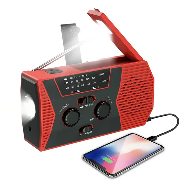 (Upgraded New Version) Emergency Solar Hand Crank Radio, NOAA Weather Radio, Self Powered Portable Radio, AM, FM, LED Flashlight, Reading Lamp, 2000mAh Power Bank, SOS Alarm for Outdoor Household