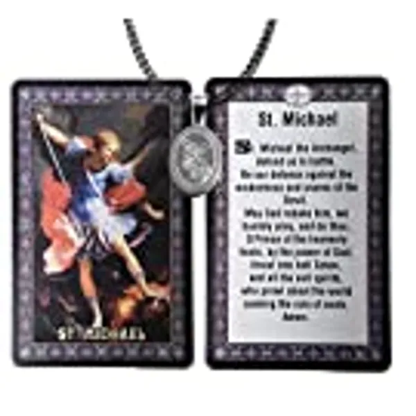 Ben Junot Catholic - 3 Pieces Set Saint Michael Medal Stainless Steel Medal Necklace +20" Chain and Holy Prayer Card
