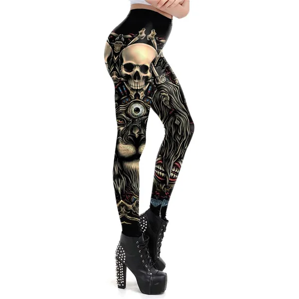 ZXCB Fashion Skull Punk Women's Leggings Gothic Style Lion Retro Vintage Steampunk Leggings Ankle Pants Cosplay Leggings 