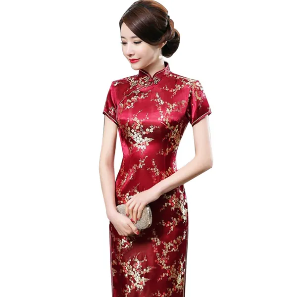 Kalaokei Cheongsam Dress for Women Traditional Plum Blossom Chinese Long Bridesmaid Evening Dress 