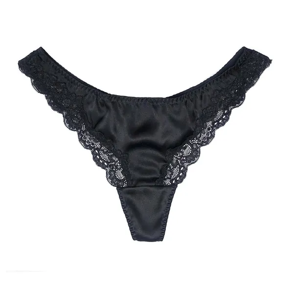SilRiver Women's Silk Satin Sexy Lace Underwear Thong Panties G-String & T-Back 