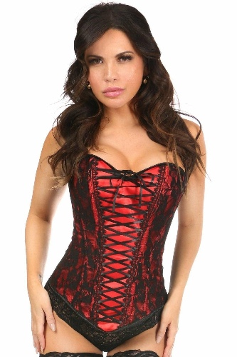 Lavish Red Lace-Up Over Bust Corset w/Black Lace - 3X / red