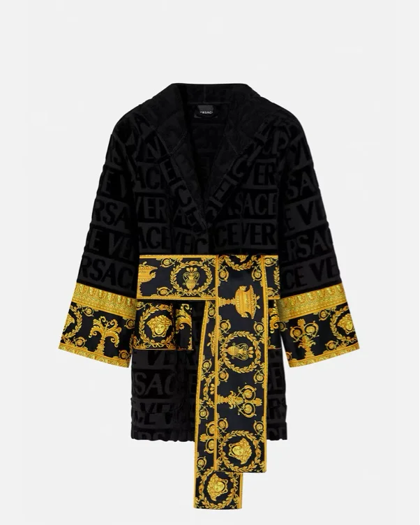 VERSACE SHORT BATHROBE WITH HOOD I HEART BAROQUE - Bademantel - black