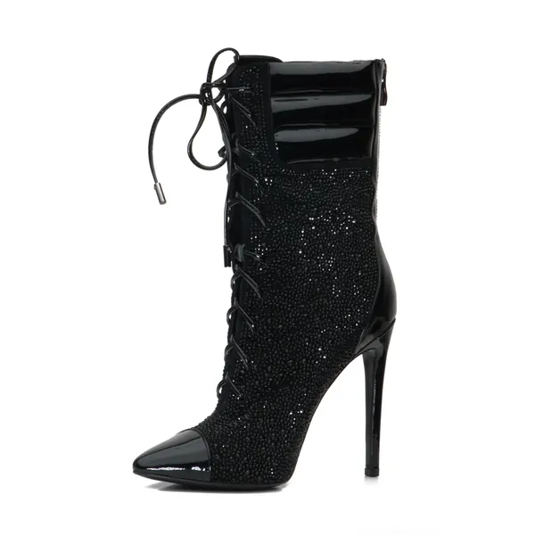 Austrian Crystal x Suede x Patent Leather Boot