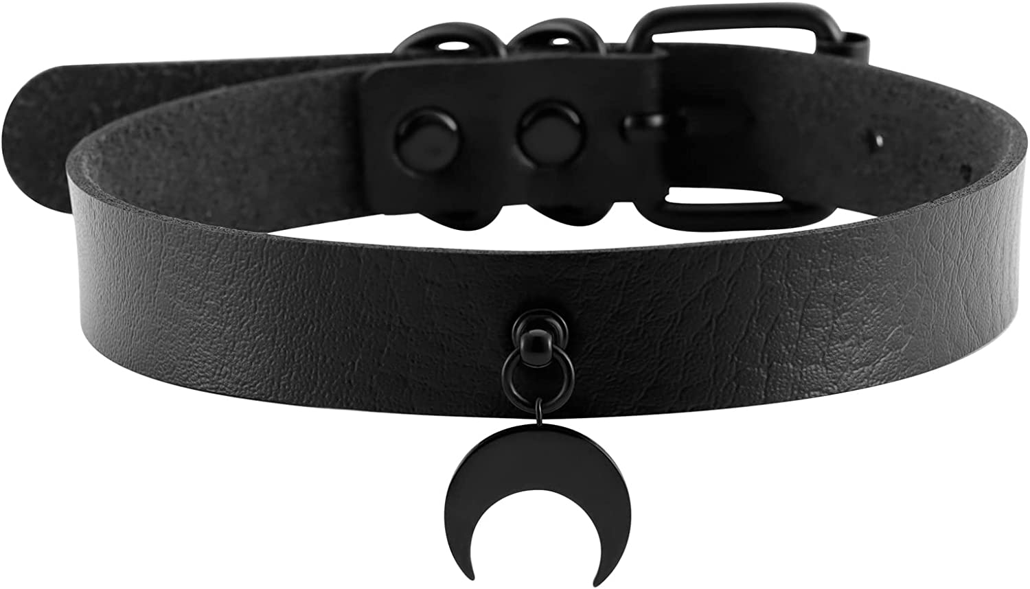 HEXALOVA Black Choker Goth Necklace Pu Leather Choker Cross Necklaces For Women Girls Punk Emo Jewelry For Men Butterfly Necklaces Heart Choker Collar Adjustable - Black Moon
