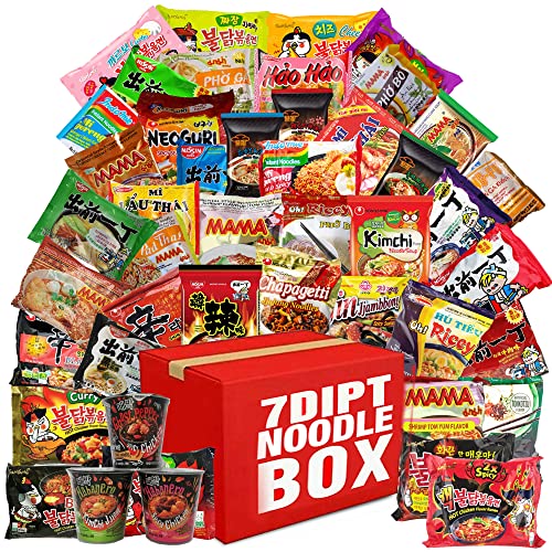 7DIPT Hot & Spicy Asian Instant Noodle Box w/Fortune Cookie & Chopsticks - Nissin, Samyang, Mama, Acecook, Kung-Fu, Ottogi (Hot & Spicy, 15 Pack) - 15 Pack