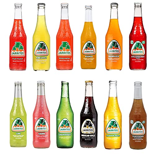 Jarritos Mexican Soft Soda Drink Variety Pack Glass Bottle 12 fl oz 12 Pack by Qualitatt - Variety Pack - 12 Pack