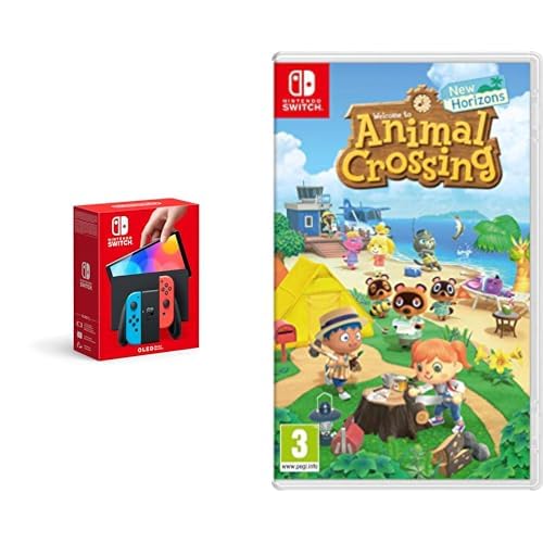 Nintendo Switch (OLED Model) - Neon Blue/Neon Red & Animal Crossing: New Horizons (Switch) - OLED Neon Red/Neon Blue - Console+ Animal Crossing: New Horizons