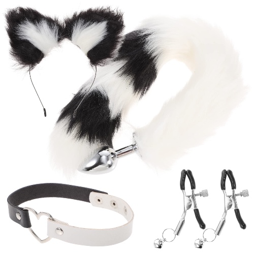 Abaodam Fox Animal Costume Accessory Ears Headband Furry Tail Plug Collar Neck Collar and Clips Set For Women Cosplay Costumes Game Cute Dress Up