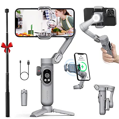 Aochuan Smart X Pro Smartphone Gimbal Stabilizer Compatible for iPhone 14 13 12 11 Pro/Max, Android HD Display Focus and Zoom Control Vlog Youtuber Live Video Record with Extension Rod and Tripod - AOCHUAN Smart x Pro