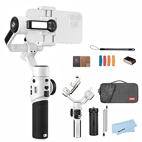 Zhiyun Smooth 5S Combo white Gimbal Stabilizer for Smartphone for iPhone 14 13 12 11 SE XS XR X 8 Pro Max Plus Samsung Android YouTube Tiktok Vlogging, Zhiyun Smooth 5 Phone Gimbal upgraded version - white