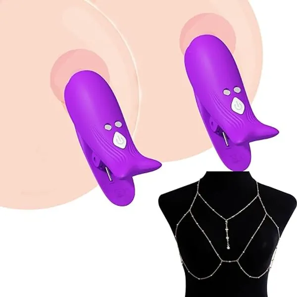 Jesakmie Bra Body Chain Jewelry for Women Bikini, Non-Piercing Silicone 10 Modes Electric Body Clips Clamp for Women Body