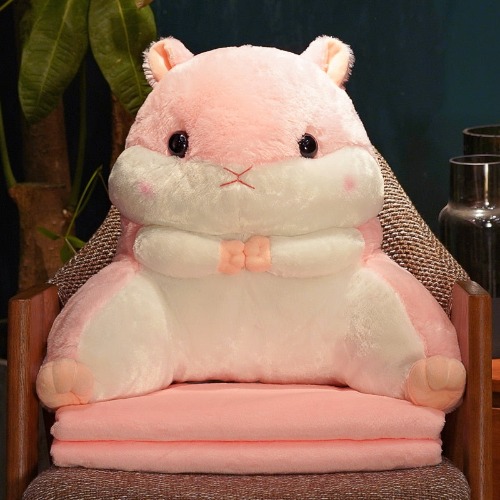 Hammy Plushie/Back Cushion (with Blanket + Hand Warmer) - Large: blanket + hand warmer (40% OFF) / Pink