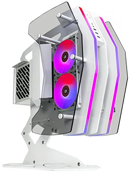 KEDIERS PC Gehäuse- vorinstalliert 6 ARGB-Lüfter, ATX Mid Tower Gaming Gehäuse, mit doppeltem gehärtetem Glas Vollbild Computergehäuse，G500, Weiß (C580)