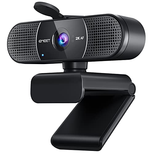 EMEET C960 2K Webcam with Microphone, 2K QHD, 2 Noise-Reduction Mics, TOF Autofocus Streaming Webcam with Privacy Cover, Plug&Play USB Webcam for Calls/Conference, Zoom/Skype/YouTube, Laptop/Desktop - 2K Webcam