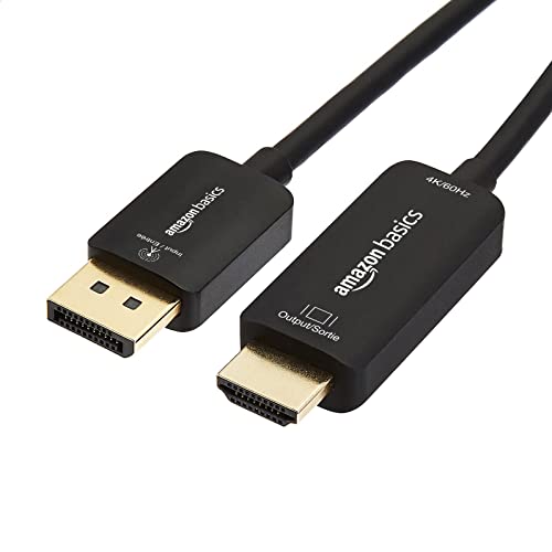 Amazon Basics DisplayPort to HDMI Display Cable, Uni-Directional, 4K@60Hz, 1920x1200, 1080p, Gold-Plated Plugs, 6 Foot, Black - 6 Feet