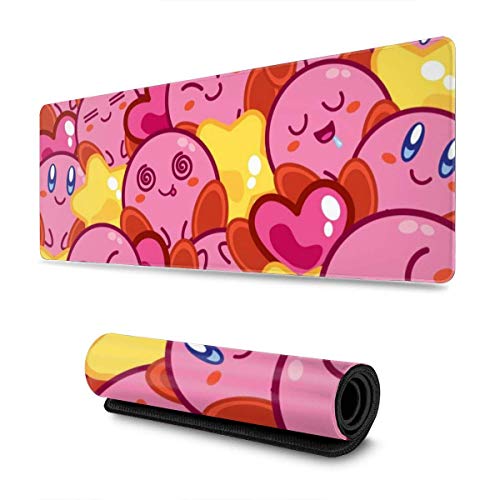 Kirby Mouse Pad Mouse Mat with Stitched Edge Non-Slip Rubber Base Electronic Sports Oversized Mousepad Laptops Computers and PC Gaming 11.8X31.5 Inch Mouse Large Extended Pads