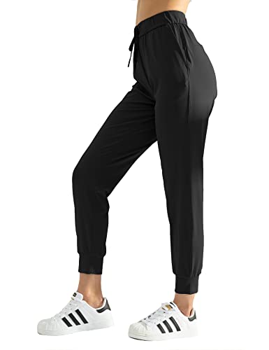 AJISAI Women's Joggers Pants Drawstring Running Sweatpants with Pockets Lounge Wear - Black X-Small
