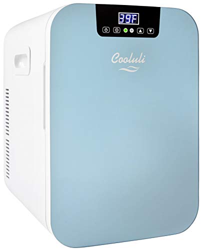 Cooluli 20L Mini Fridge For Bedroom - Car, Office Desk & College Dorm Room Glass Front Digital Temperature Control 12v Small Refrigerator for Food, Drinks, Skin Care, Beauty Breast Milk (Blue) - 20 Liter - Blue