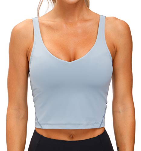 THE GYM PEOPLE Womens' Sports Bra Longline Wirefree Padded with Medium Support - Denim Blue - Small