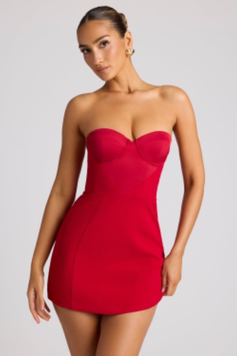 Strapless A-Line Mini Dress in Fire Red | 6 / D-F