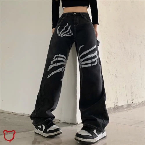 "Skeleton Baggy Denim" - black / M