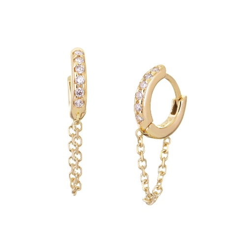 10MM DIAMOND AND 14K GOLD HUGGIES WITH CHAIN - 14K Solid Gold