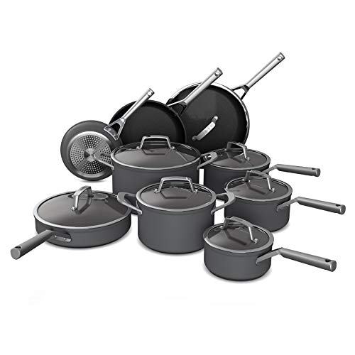 Ninja C39900 Foodi NeverStick Premium 16-Piece Cookware Set, Hard-Anodized, Nonstick, Durable & Oven Safe to 500°F, Black - 16 Piece Set - Premium - Coowkare Set