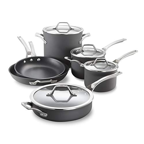Calphalon 10-Piece Pots and Pans Set, Nonstick Kitchen Cookware with Stay-Cool Stainless Steel Handles, Dishwasher and Metal Utensil Safe, PFOA-Free, Black - 10-Piece - Hard-Anodized Nonstick - Cookware Set
