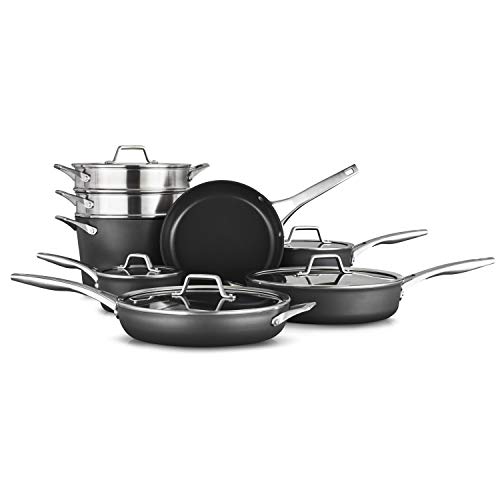 Calphalon 13-Piece Pots and Pans Set, Nonstick Kitchen Cookware with Stay-Cool Handles and Steamer Insert, Dishwasher and Metal Utensil Safe, Black - 13-Piece - Cookware Set