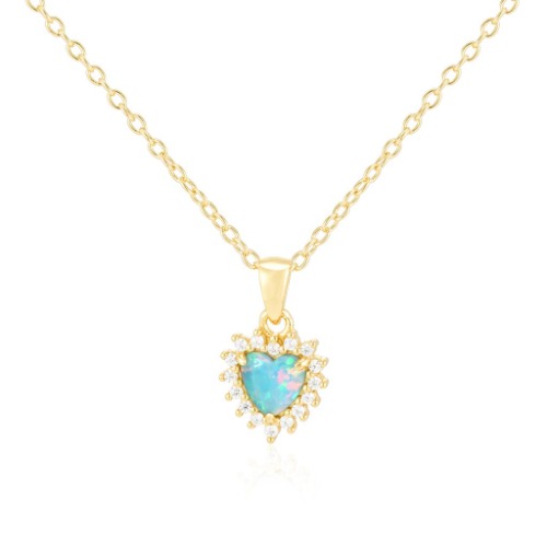 Opal Halo Heart Necklace/18K Yellow Gold Vermeil with Opal & Cubic Zirconia