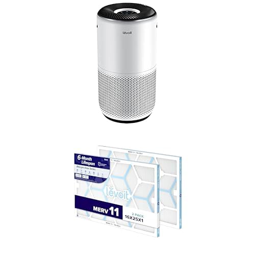 LEVOIT Air Purifiers for Home Large Room Core 400S-P, White + LEVOIT 16x25x1 Air Filter, MERV 11, 6-Month Pleated 1-Inch Electrostatic AC Furnace Air Cleaning Filter, 2 Pack - Air Purifier+16x25x1 Air Filter