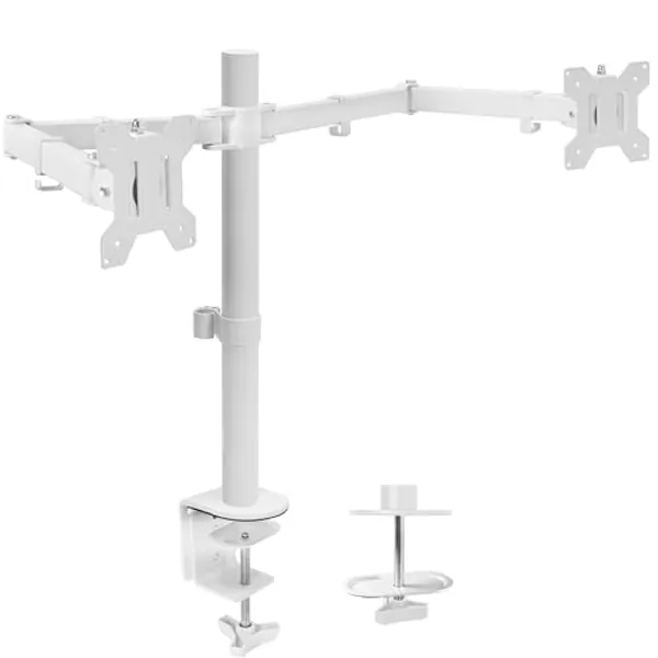 VIVO Dual Ultrawide Monitor Desk Mount, Heavy Duty Fully Adjustable Steel Stand, Holds 2 Computer Screens up to 38 inches and Max 22lbs Each, White, STAND-V038W