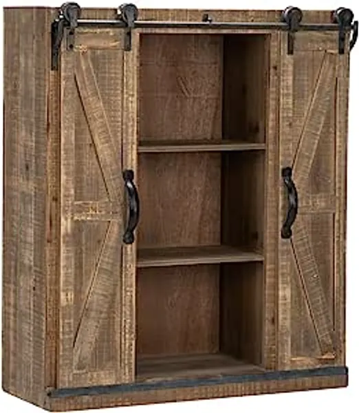 Bonnlo 32" H Rustic Wooden Wall Mounted Storage Cabinet with Sliding Barn Double Doors Farmhouse Vintage Cabinet for Kitchen Dining, Bathroom, Living Room