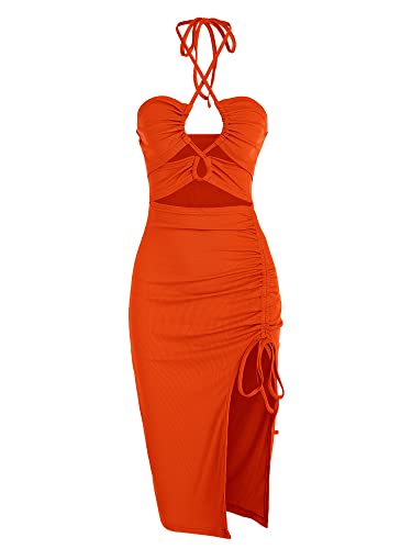 ZAFUL Women's Sleeveless Dress Sex Midi Halter Dresses Criss Cross Cami Womens Dresses Dress for Party - Medium - A-orange