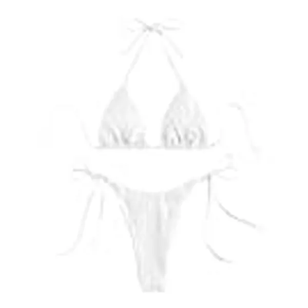 SweatyRocks Women's 2 Piece Halter Top Swimsuit Ribbed Triangle Bikini Bathing Suit