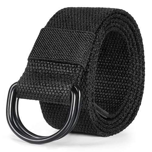 maikun Mens & Womens Canvas Belt with Black D-ring Buckle 1 1/2" Wide Solid Color Fabric Belt for Men - waist size 31-35" - Black Buckle+black