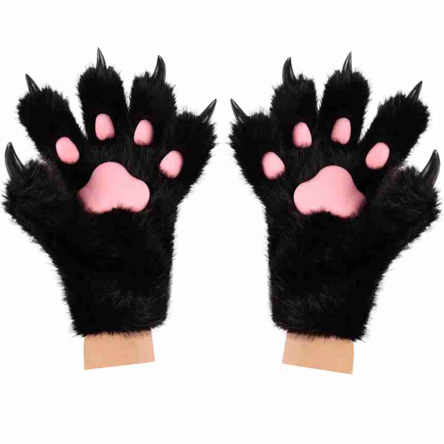 HAOAN Wolf Paw Gloves Faux Fur Cat Fingerless Mittens Winter Warm Cosplay Halloween Fancy Party Costume Accessories