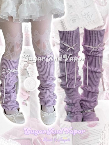 Netta Pastel Removable Ribbon Long Leg Warmers | Sky Blue / 55cm/21.5"