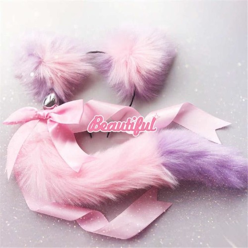Luxury Neko Tail & Ear Sets | pink & purple