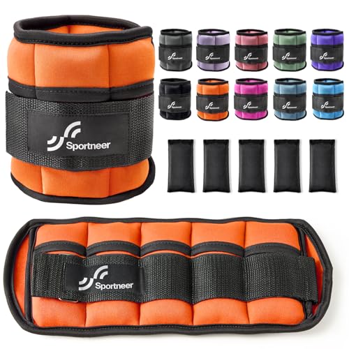 Sportneer Adjustable Ankle Weights 1 Pair 2 4 6 8 10 Lbs Leg Weight Straps for Women Men, Weighted Ankle Weights Set for Gym,Fitness, Workout,Walking, Jogging,1-5 lbs Each Ankle, 1 Pair 2-10 lbs - Orange
