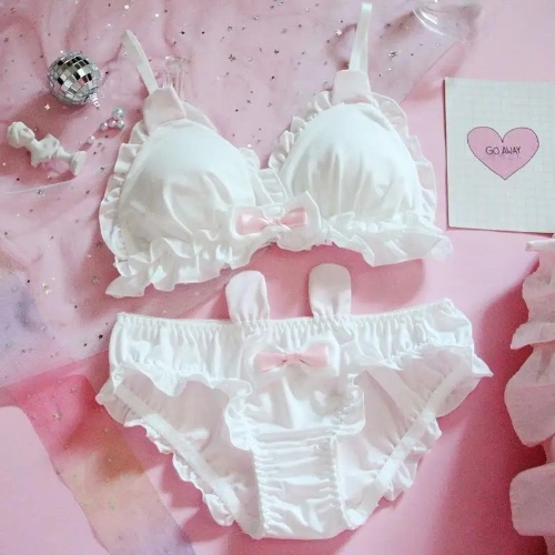 Sweet White Bunny Rabbit Lingerie Set in Cup Size Options - White / L (C Cup)