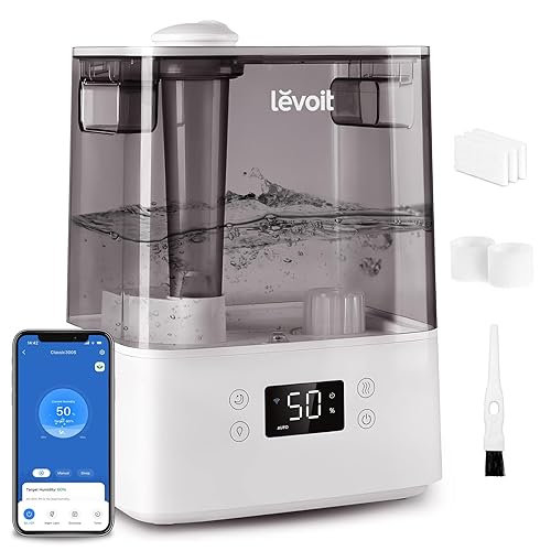 LEVOIT Smart Humidifiers for Bedroom Large Room Home,(6L) Cool Mist Top Fill Essential Oil Diffuser for Baby & Plants,Smart App & Voice Control, Rapid Humidification & Auto Mode-Quiet Sleep Mode, Gray - Smart Humidifier - Gray