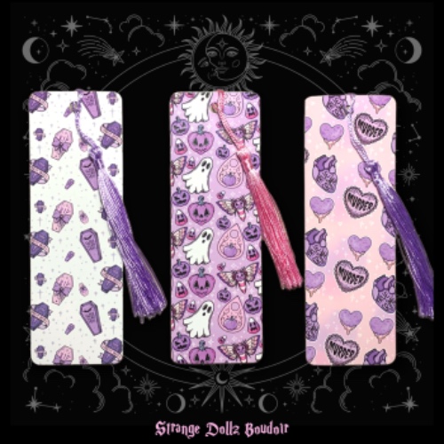 Set of 3 bookmarks, Pastel Goth stationery, Spooky cute, Halloween, Strange Dollz Boudoir