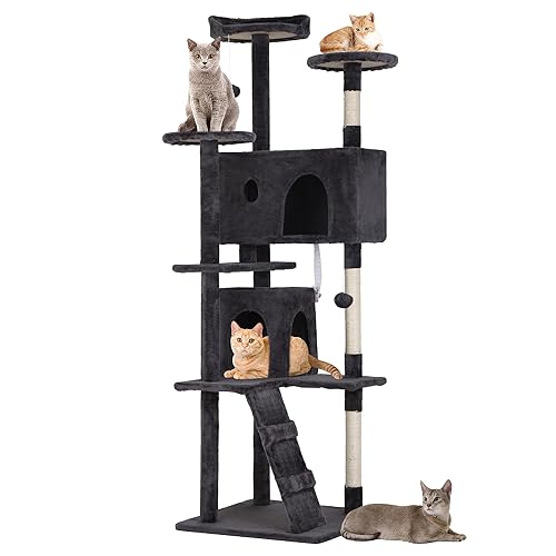 BestPet 70in Cat Tree Tower for Indoor Cats,Multi-Level, Furniture Activity Center with Scratching Posts Stand House Cat Condo with Funny Toys for Kittens Pet Play House,Dark Gray - 70in - Dark Gray