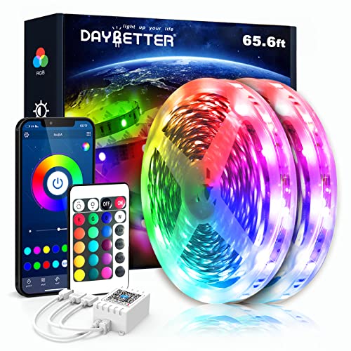 65.5ft Led Lights Strip for Bedroom, DAYBETTER App Controlled Smart Led Strip Lights Kits with 24 Keys Remote, Timer Schedule RGB Led Strip Lights, Color Changing Led Lights for Bedroom Party Kitchen - 65.6ft