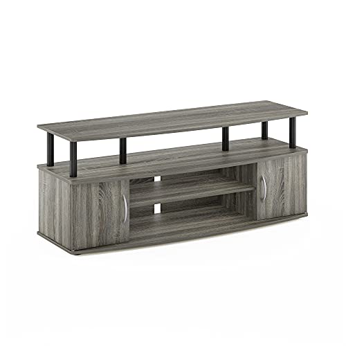 Furinno Jaya Large Entertainment Stand for TV Up to 50 Inch, French Oak Grey/Black - Entertainment Stand
