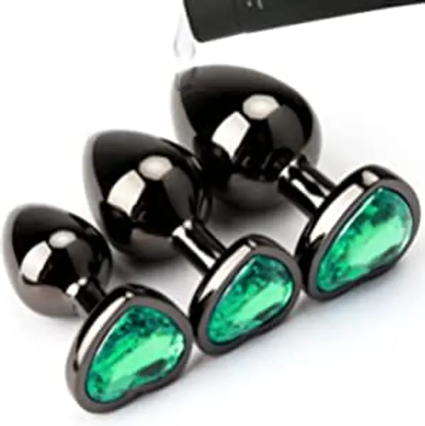 Hisionlee Butt Anal Plug Set, 3PCS Sex Toys Metal Anal Butt Plug Adult Toy with Crystal Diamond Beginner Anal Toy for Male Adult Unisex(Green) - Green